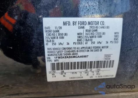 2021 Ford Explorer Police Interceptor z USA, uszkodzony, nr VIN 1FM5K8AB6MGA46987